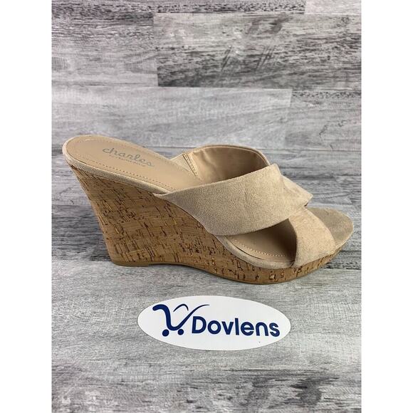 Charles David Womens Wedge Sandals Size 11M Beige Suede With Cork Platform - Picture 4 of 8